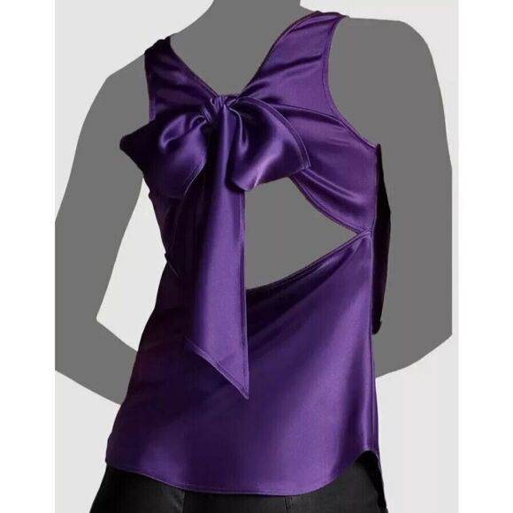Polo Ralph Lauren Women's Sz 12 Purple Sleeveless Cutout Satin Blouse - Picture 11 of 11